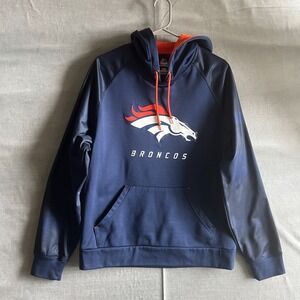 Majestic ThermaBase Broncos Hoodie Medium Navy‎ Orange NFL Pullover Sweatshirt